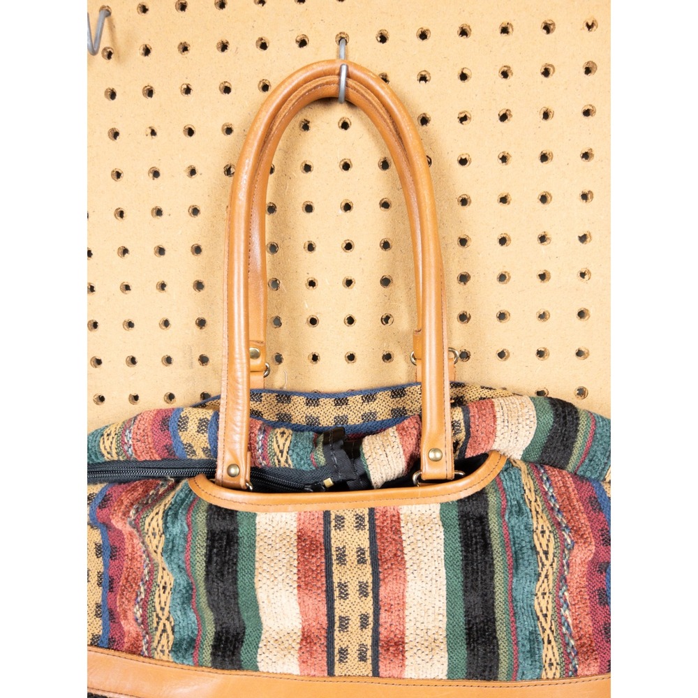 Vintage LL Bean 70s Woven Tapestry Luggage Set Striped Garment Bag, Carry-On - Picture 12 of 16